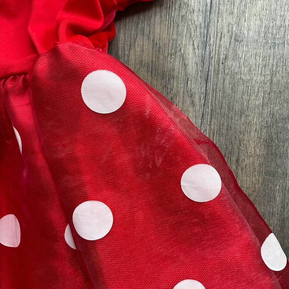 Disney Store Minnie Mouse Red Polka Dot Velvet Tulle Dress Girls Size 6/6X - Picture 7 of 9